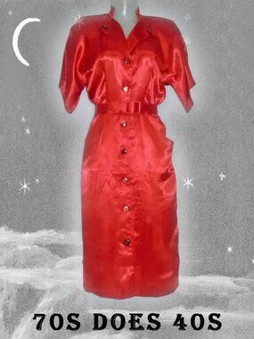 Red Satin Sheath Dress 40s STYLE from the 70s - Retro Swing